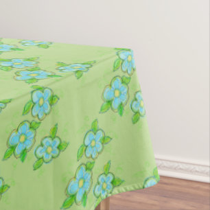 Light Green And Blue Floral Design Tablecloth