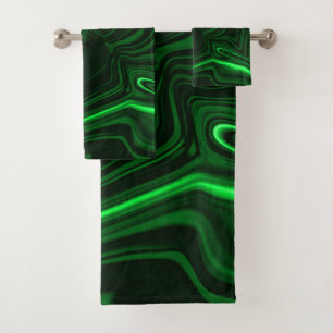 Light green and dark curves on dark background. bath towel set