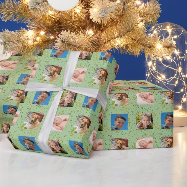 Light Green and Glitter Photo Holiday Wrapping Paper (Holidays)