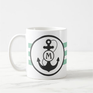 Light Green and Navy Blue Nautical Anchor Coffee Mug