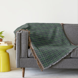 Light Green and Navy Clan Taylor Scottish Plaid Throw Blanket