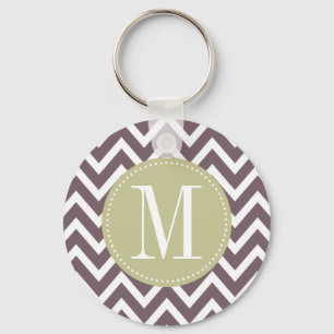 Light Green and Purple Chevron Custom Monogram Keychain