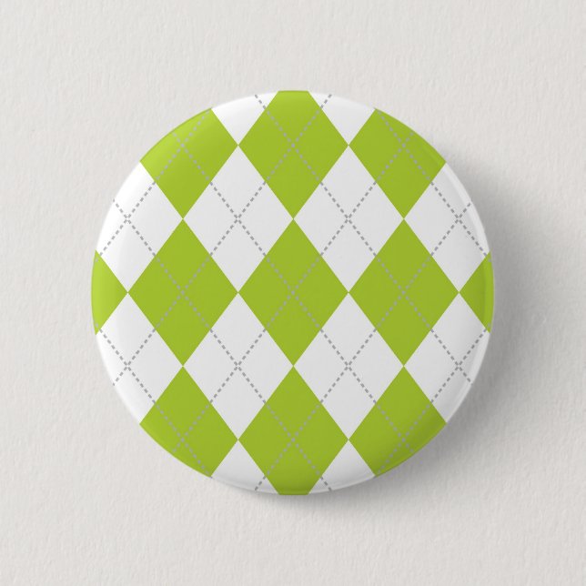 Light Green and White Argyle Pattern 2 Inch Round Button (Front)