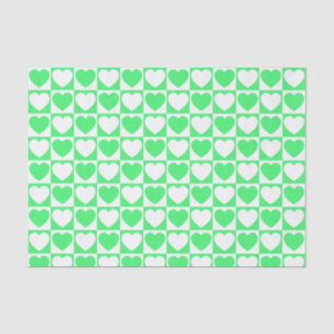 Light Green and White Checkered With Hearts Tissue Paper