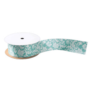 Light-green And White Floral Damasks Satin Ribbon