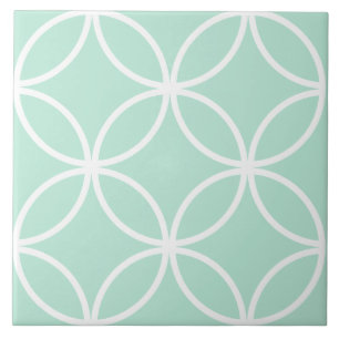 Light green and white repeat circle leaf pattern tile