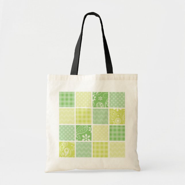 Light Green and Yellow Cute Chequered Tote Bag (Front)