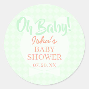 Light Green Baby Shower Oh baby Round Sticker 