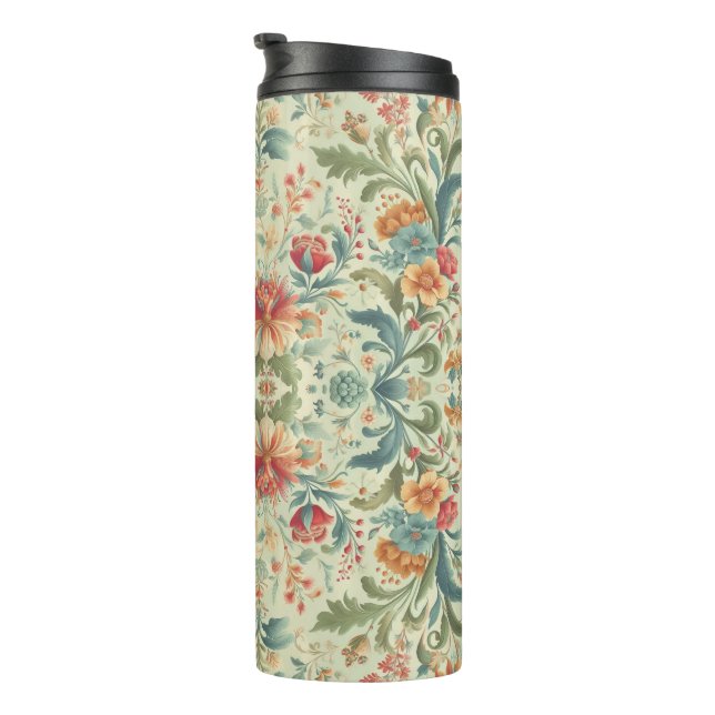 Light Green Background Vintage Foliage Thermal Tumbler (Rotated Right)