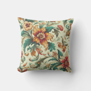 Light Green Background Vintage Foliage Throw Pillow