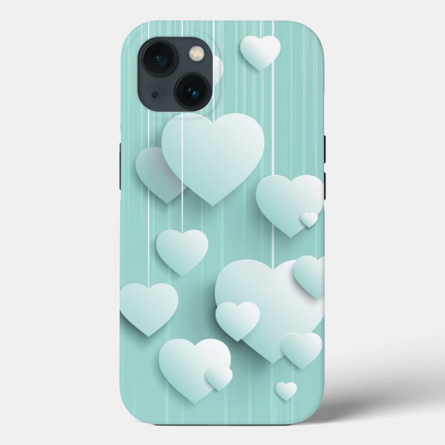 Light green background with 3D white hearts  Case-Mate iPhone Case (Back)
