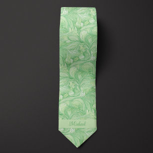 Light Green Botanical Monogram Tie