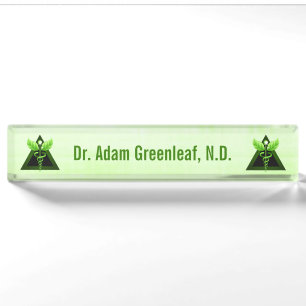 Light Green Caduceus Alternative Medicine Symbol Nameplate
