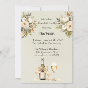 Light Green Champagne Wine Glass Brunch & Bubbly Invitation