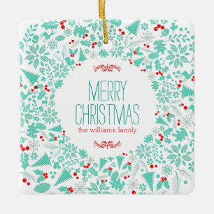 Light-Green Christmas Wreath Merry Christmas Ceramic Ornament