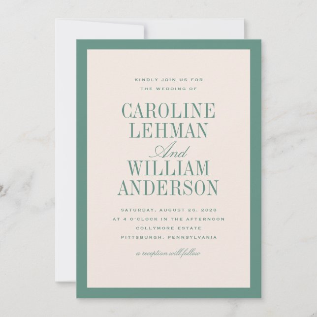 Light Green Classic Elegant Wedding  Invitation (Front)