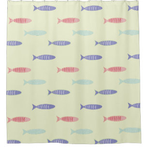 Light Green Coastal Fish Pattern Shower Curtain