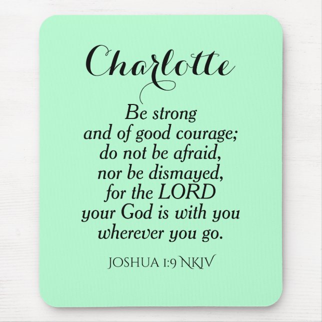 Light Green Courage Bible Verse Custom Name Simple Mouse Pad (Front)