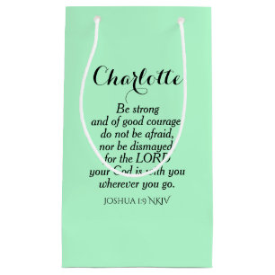 Light Green Courage Bible Verse Custom Name Simple Small Gift Bag