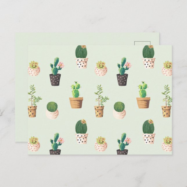 Light Green Cute Cactus Cacti Pattern Postcard (Front/Back)