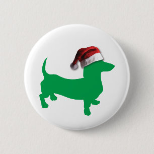 Light Green Dachshund with a Santa Claus Hat 2 Inch Round Button