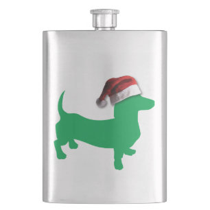 Light Green Dachshund with a Santa Claus Hat Hip Flask
