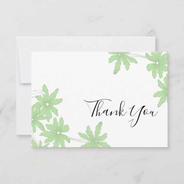 Light Green Daisies on White Wedding Thank You Card (Front)