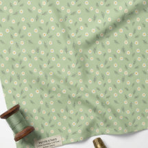 Light Green Daisy Scatter Combed Cotton Fabric