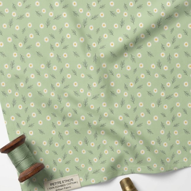 Light Green Daisy Scatter Combed Cotton Fabric (Creator Uploaded)