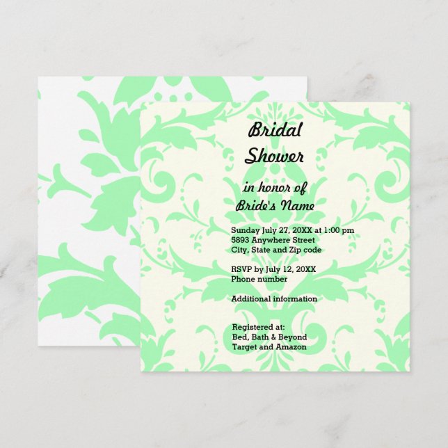 Light Green Damask Bridal Shower Invitation (Front/Back)