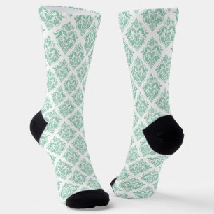 Light green Damasks Pattern on White Background Socks