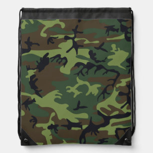 Light Green, Dark Green, Brown, Black Camouflage Drawstring Bag