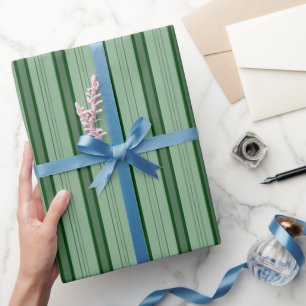Light Green & Dark Green Thick and Thin Stripes Wrapping Paper