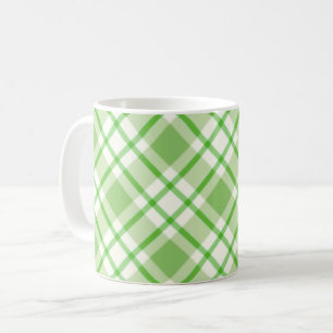 Light green diagonal check pattern coffee mug