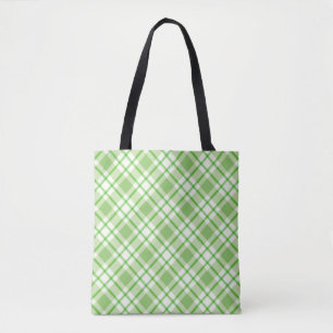 Light green diagonal check pattern tote bag