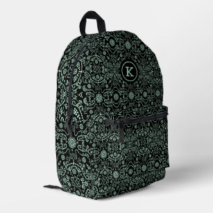 Light green Doted Swirls Pattern On Black Printed Backpack