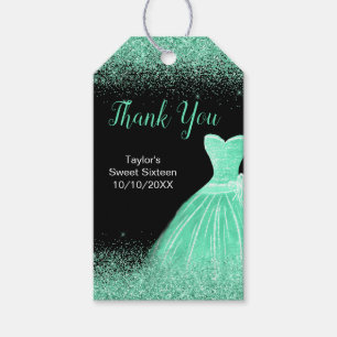 Light Green Dress Faux Glitter Sweet 16 Birthday Gift Tags