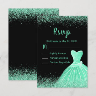 Light Green Dress Faux Glitter Sweet 16 Birthday RSVP Card