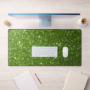 Light green faux glitter sparkles desk mat