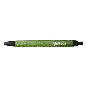Light green faux glitter sparkles Personalize Black Ink Pen