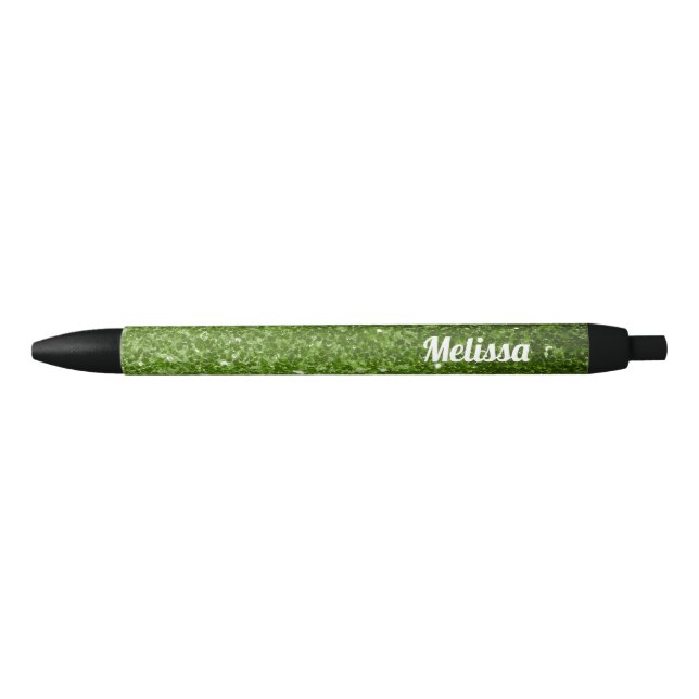 Light green faux glitter sparkles Personalize Black Ink Pen (Front)