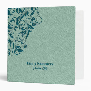 Light-Green Faux Linen Turquoise Floral Swirls Binder