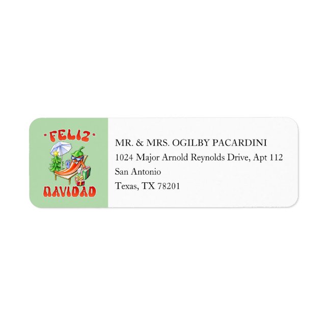 Light Green Feliz Navidad Chilli Edit Your Address (Front)