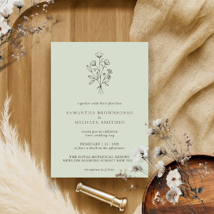 Light Green Flower Bouquet Boho Minimal Botanicals Invitation