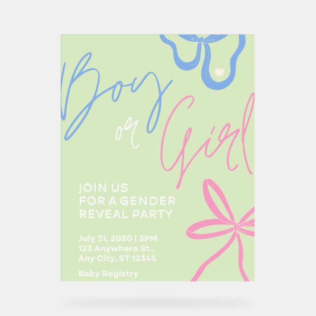 Light Green Gender Reveal Party Acrylic Sign (Front)