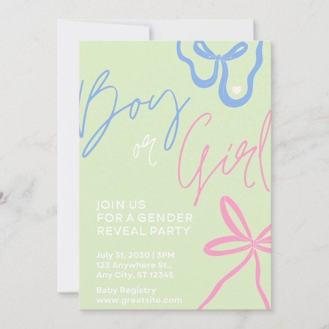 Light Green Gender Reveal Party Invitation  (Front)