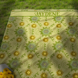 Light Green Geometric Flowers Fleece Blanket