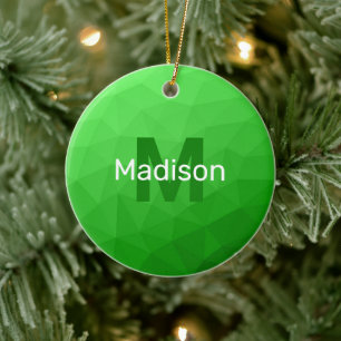 Light green geometric mesh pattern Monogram Ceramic Ornament