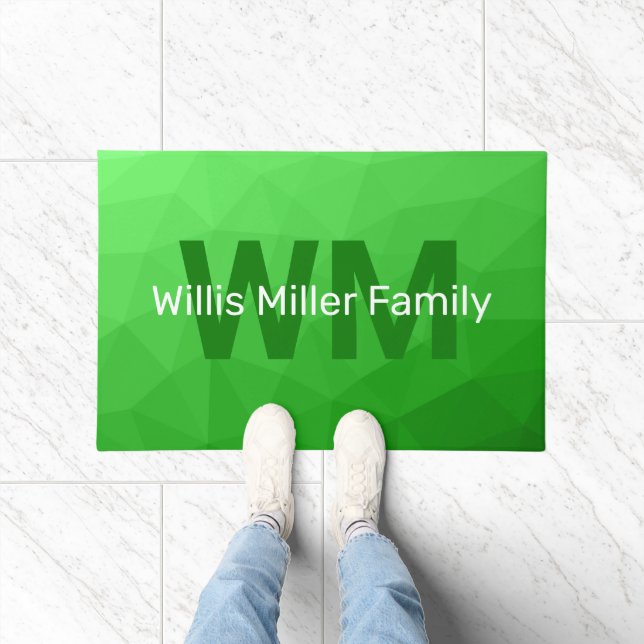 Light green geometric mesh pattern Monogram Doormat (Indoor)