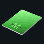 Light green geometric mesh pattern Monogram Notepad<br><div class="desc">Monogram Personalize notepad school office stationery with your custom initial and name. Triangle geometric mesh with light dark bright green ombre gradient.</div>